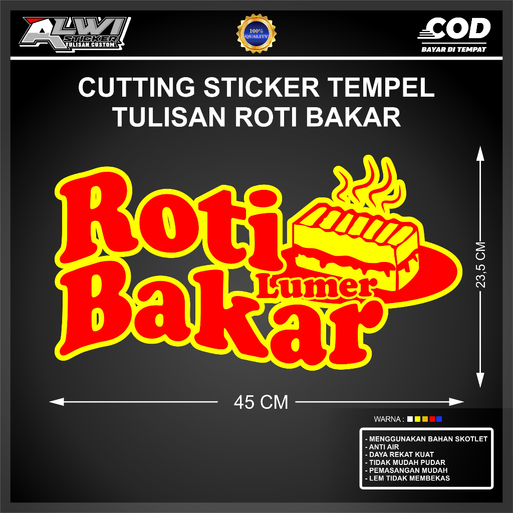 

stiker untuk kaca grobak etalase stiker cutting tulisan roti bakar ukuran 45 cm x 23,5 cm