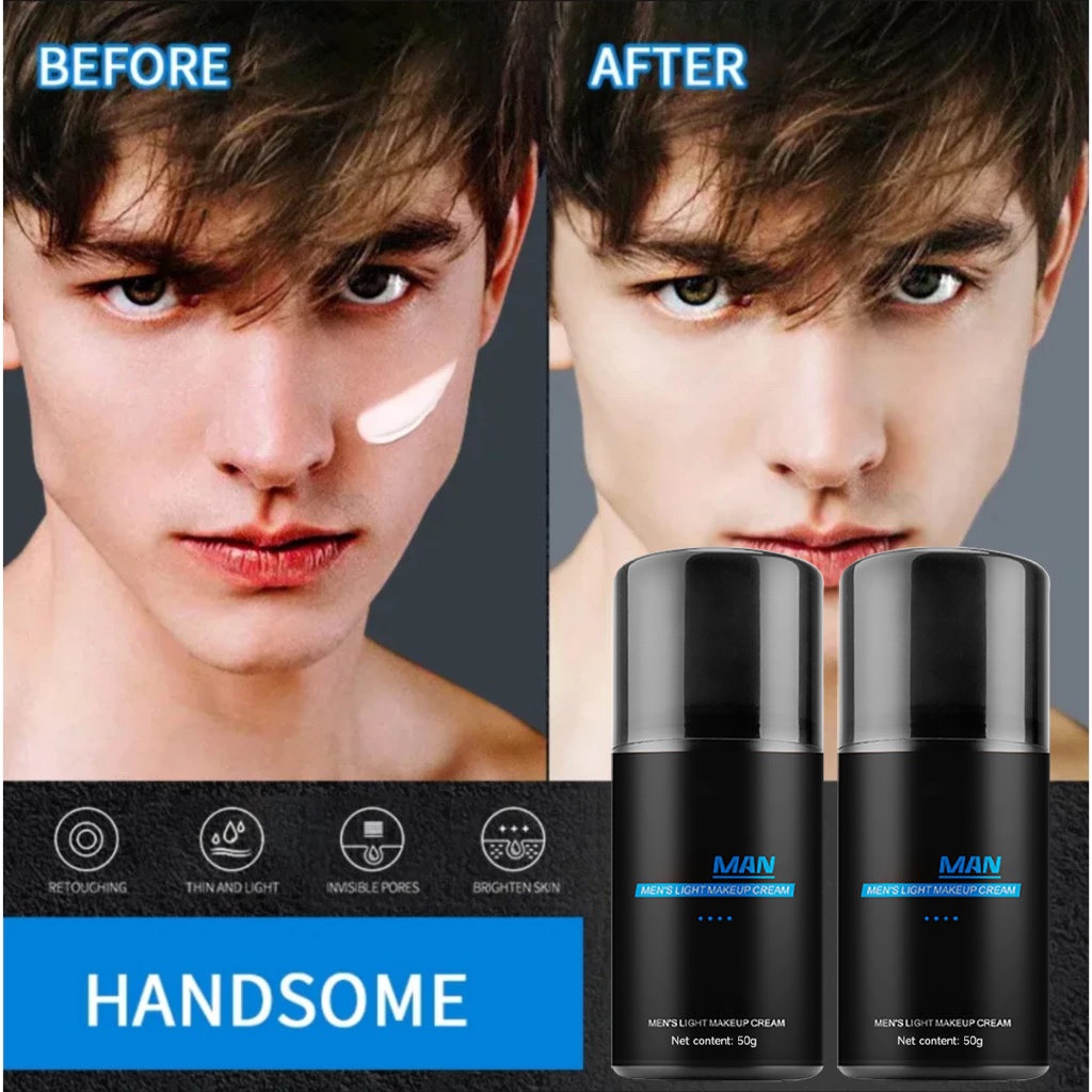 Pemutih wajah pria Pelembab wajah pria 50g Moisture Concealer Foundation Liquid Alas Bedak Full Cove