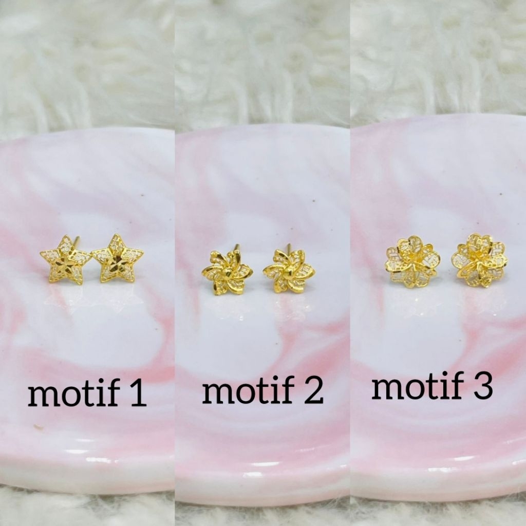 giwang motif bintang bunga mini kerawang cantik emas asli kadar 700
