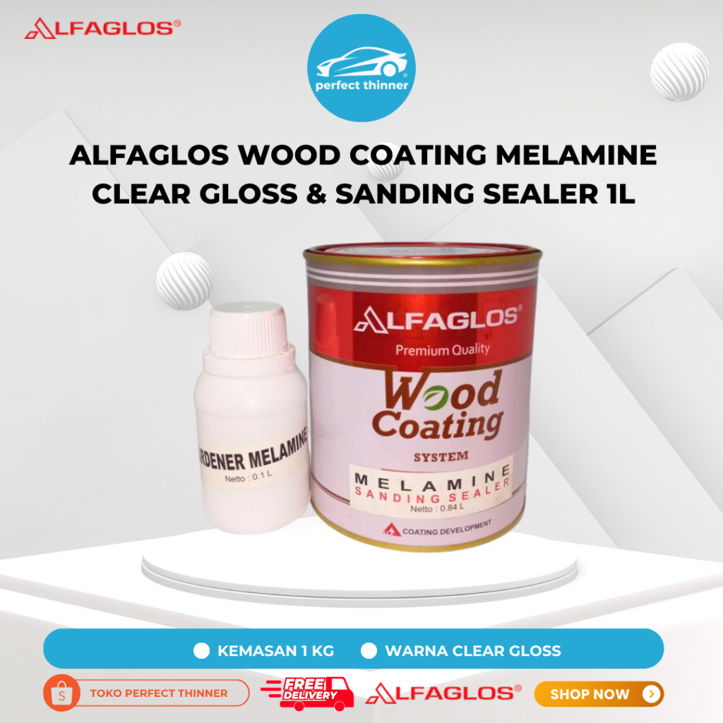 Alfaglos Wood Coating Melamine Clear Gloss 1L & Alfaglos Wood Coating Melamine Sanding Sealer 1L