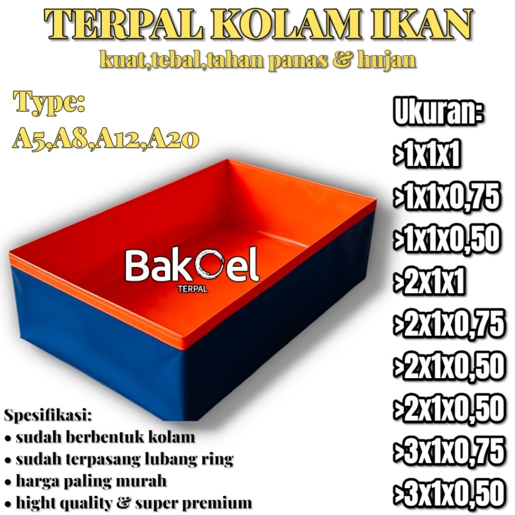 KOLAM TERPAL IKAN TYPE A5,A8 A12 A20 TERPAL KOLAM MULTIFUNGSI