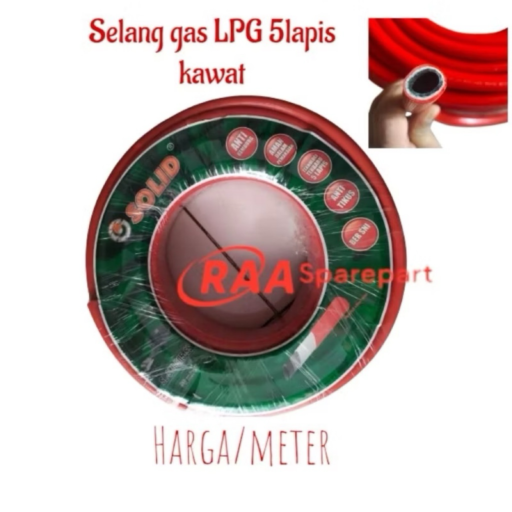 Selang gas LPG 5lapis merk solid harga/meter