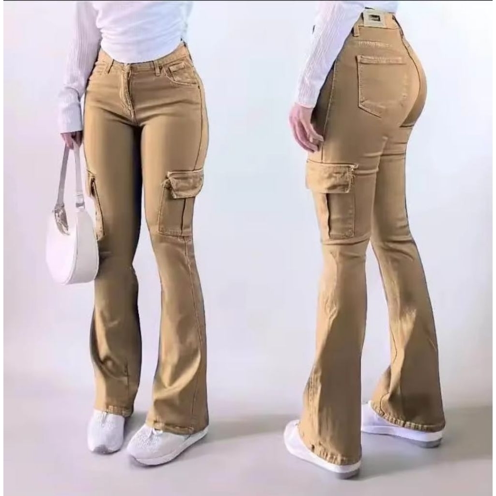 Celana Cutbray Jeans Cargo Highwaist Wanita Dewasa Celana Cutbray Kantong Cargo Trendy