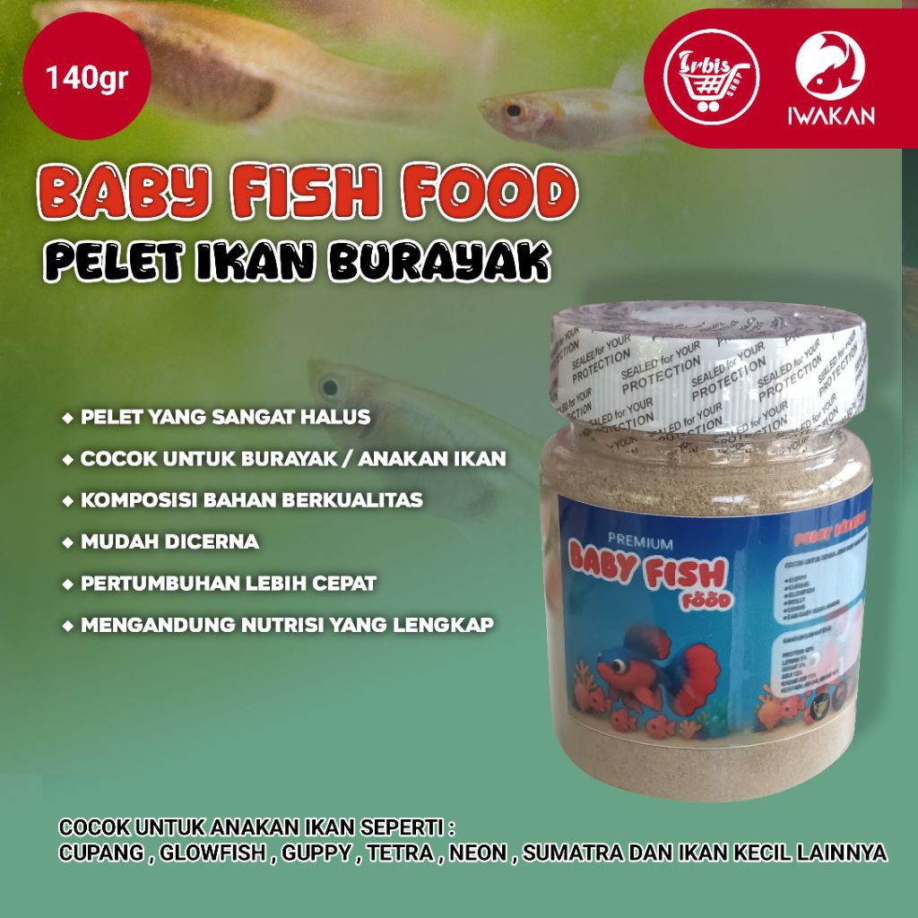 BABY FISH FOOD / Pelet Ikan Burayak 140gr - Cocok untuk ikan burayak / Anakan Ikan Cupang , Guppy , 