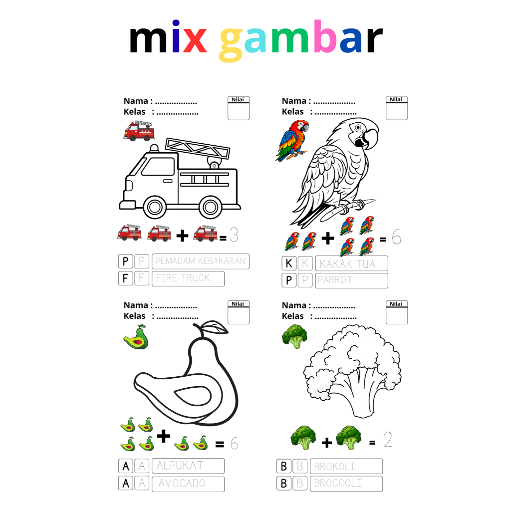 

50 LEMBAR KERTAS MEWARNAI DAN GAMBAR FULL WARNA UKURAN A5 TEMA HEWAN