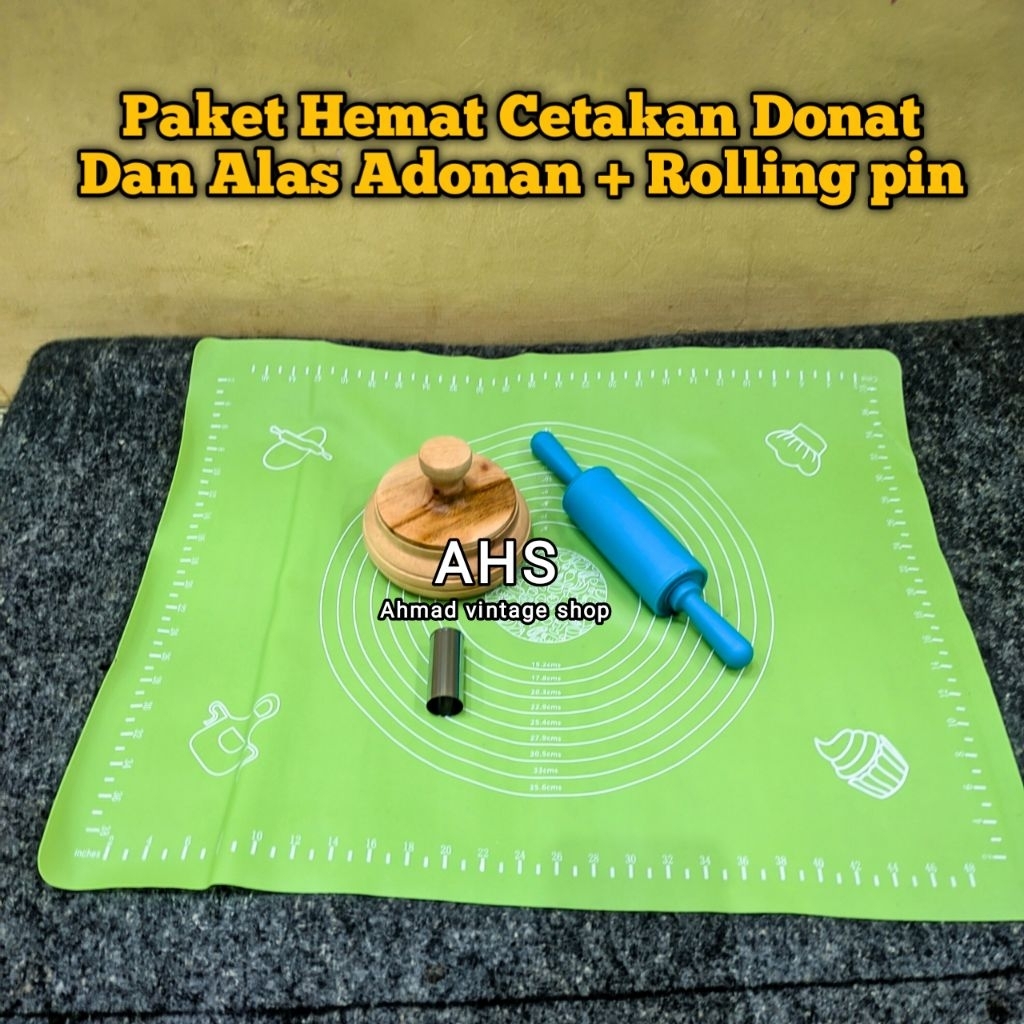 Paket Hemat Cetakan Donat Kayu Model Kendi + Alas Adonan + Rollingpin plastik free Scrapper Alat pem