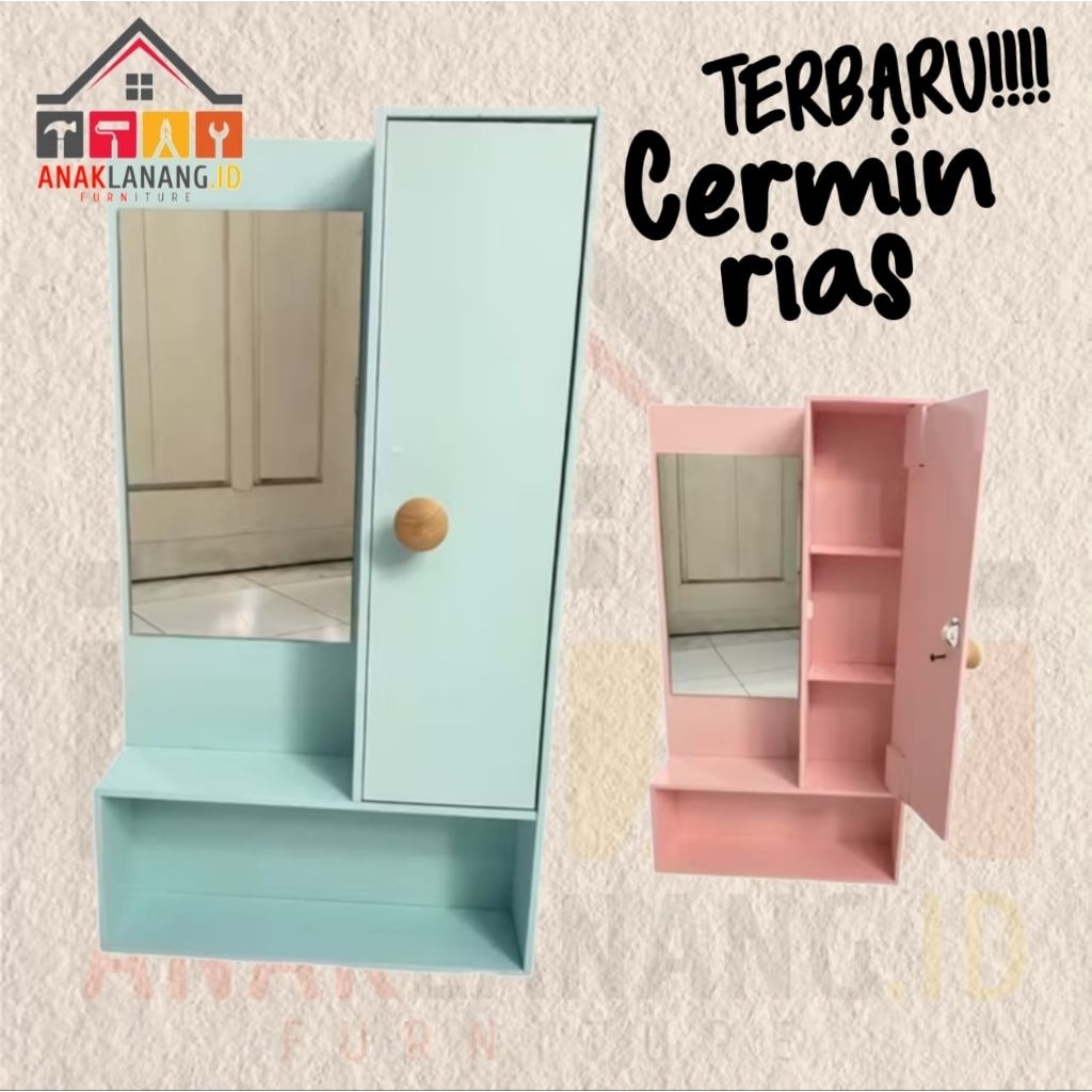 RAK KOSMETIK MODERN, RAK KOSMETIK MINIMALIS, CERMIN RIAS LACI SAMPING,CERMIN RIAS AESTHETIC