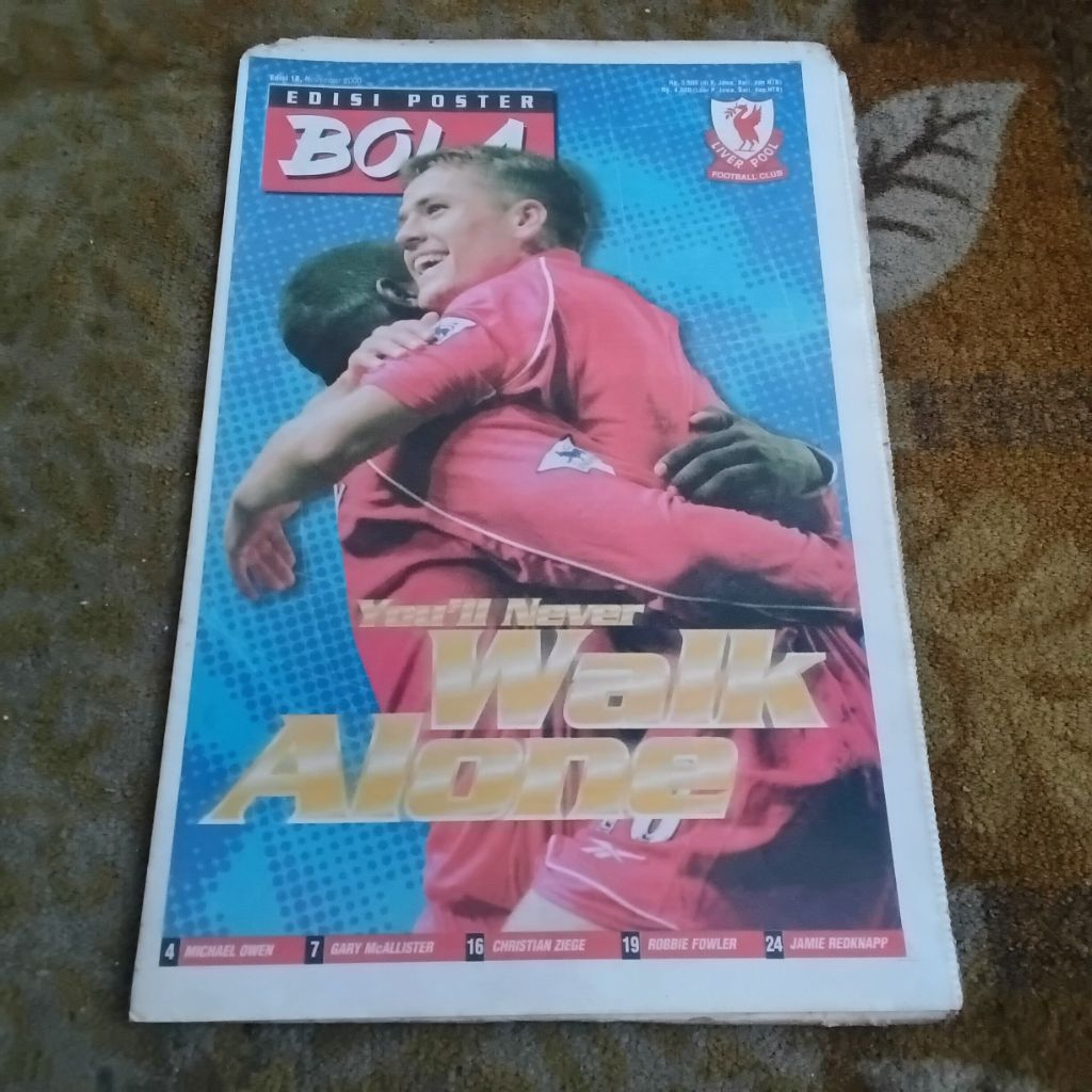 Majalah Tabloid Bola Edisi Poster BEP 18 November 2000 You'll Never Walk Alone Liverpool