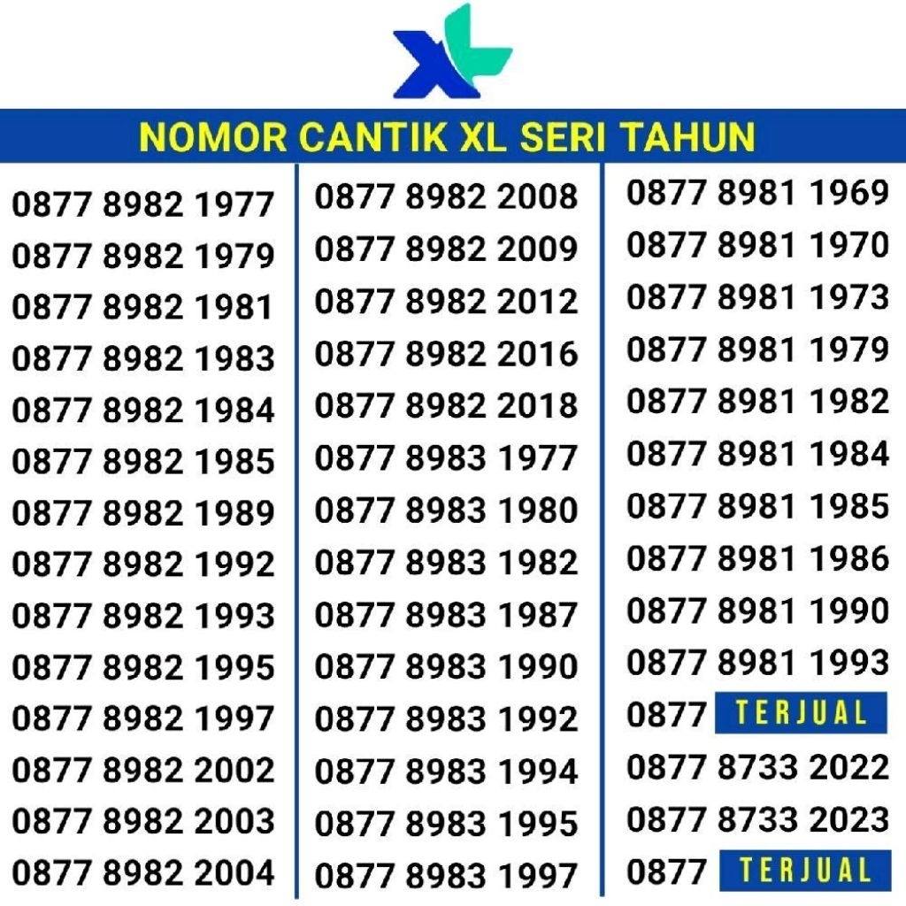 Kartu Perdana Nomor Cantik XL Seri Tahun 1998 1988 2001 2020 1922 1933 1927 1908 1903 1945