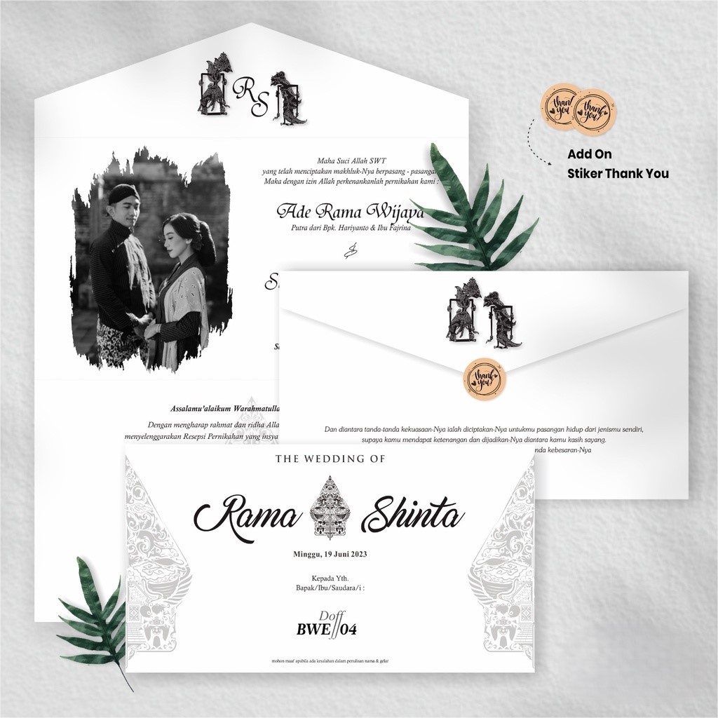 Undangan Pernikahan Semi Amplop Aesthetic | Undangan Nikah Simpel Elegan Free Foto BW - DOFF BWE