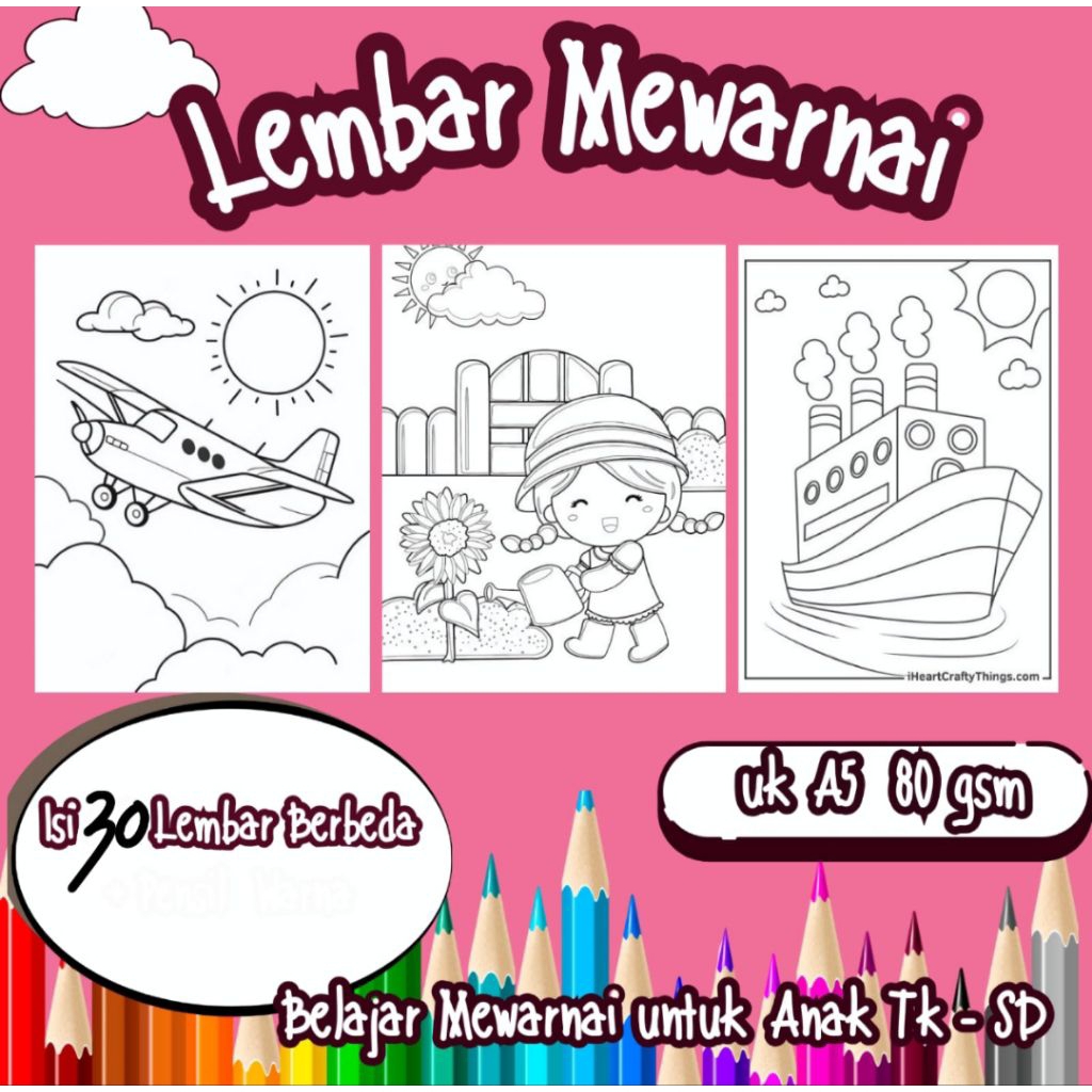 

kertas mewarnai anak anak tk-sd isi 30 bisa mix ukuran A6 cocok untuk lomba sekolah atau belajar mewarnai