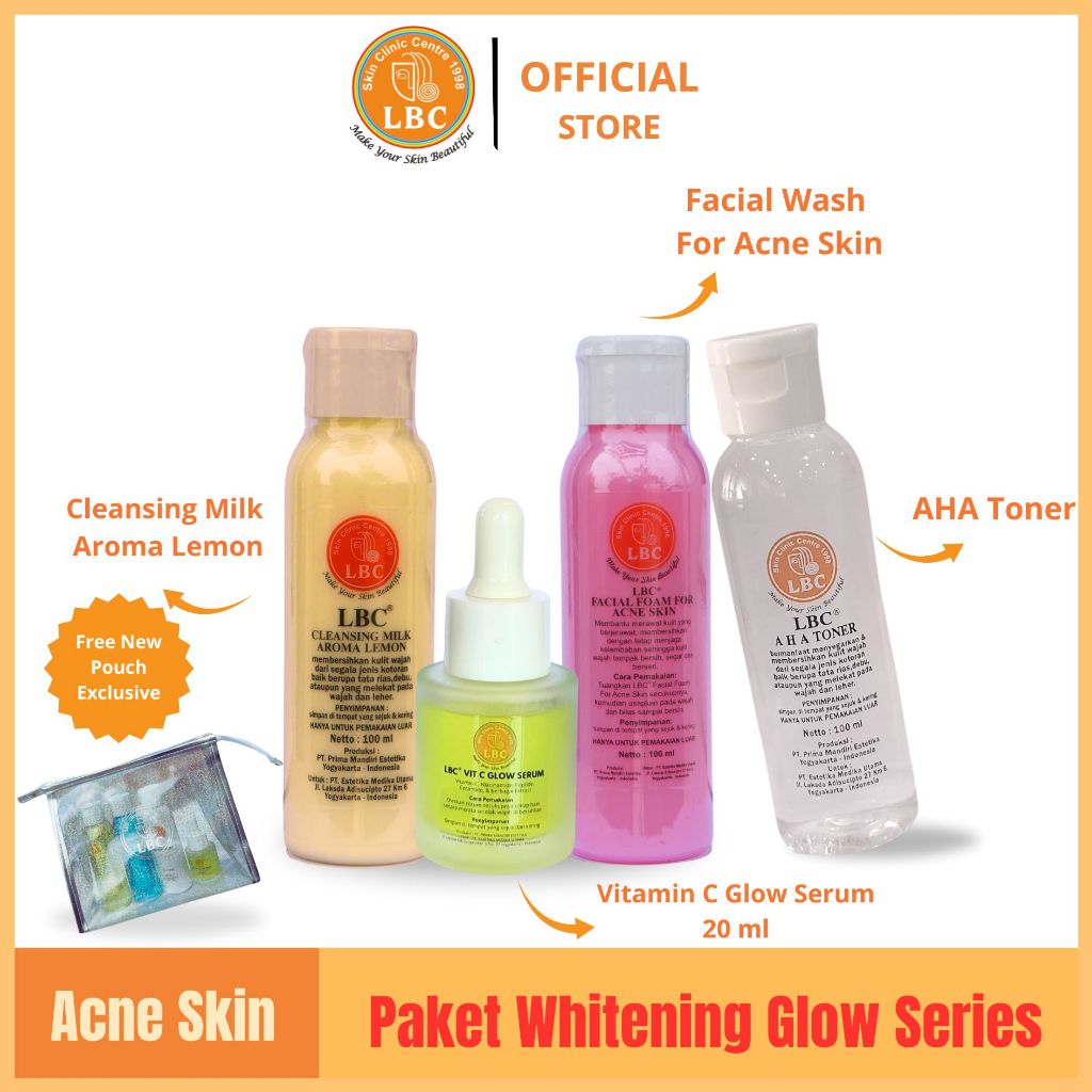 LBC Paket Whitening Glow Series For Acne Skin (20ml) (FREE POUCH)