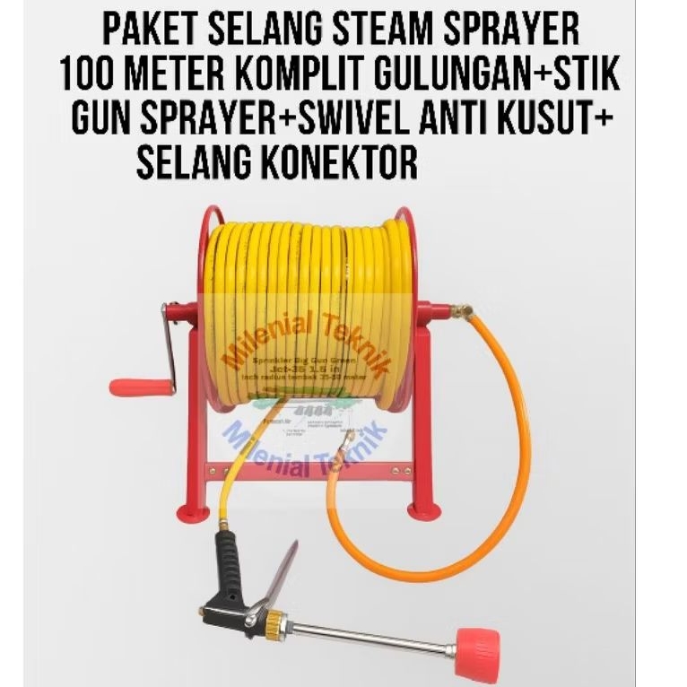 Paket Selang Sprayer, selang steam, selang air 100 meter komplit gulungan dan stik gun sprayer