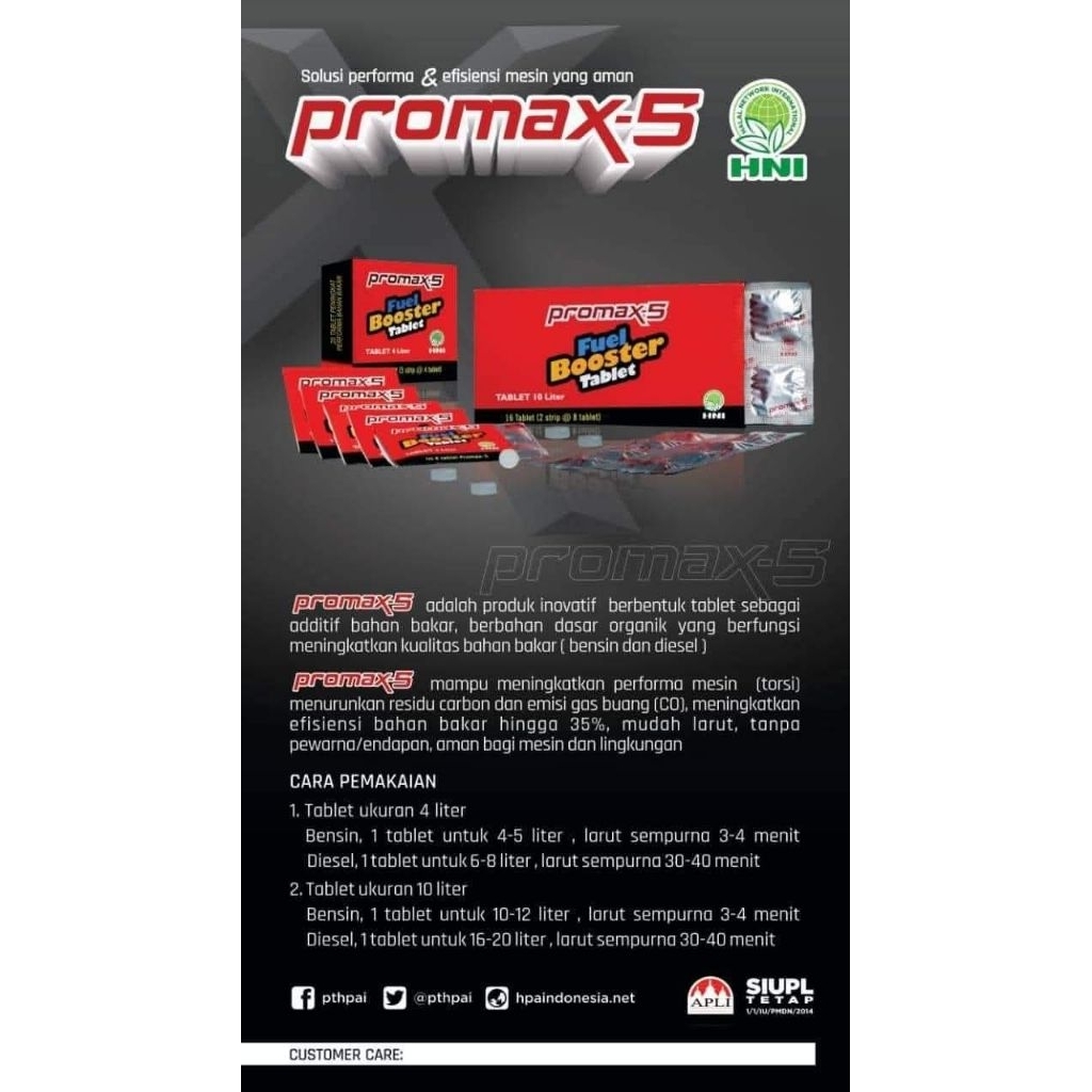 Promax 5 HNI Tablet 4 liter Isi : 20 Tablet Harga Rp 78.000