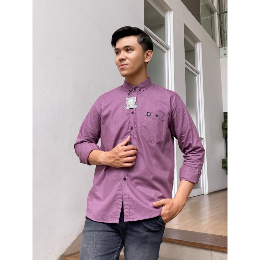Dusty Ungu Bahan Cigaret Kemeja Polos Lengan Panjang Warna Dusty Ungu Bahan Sigaret