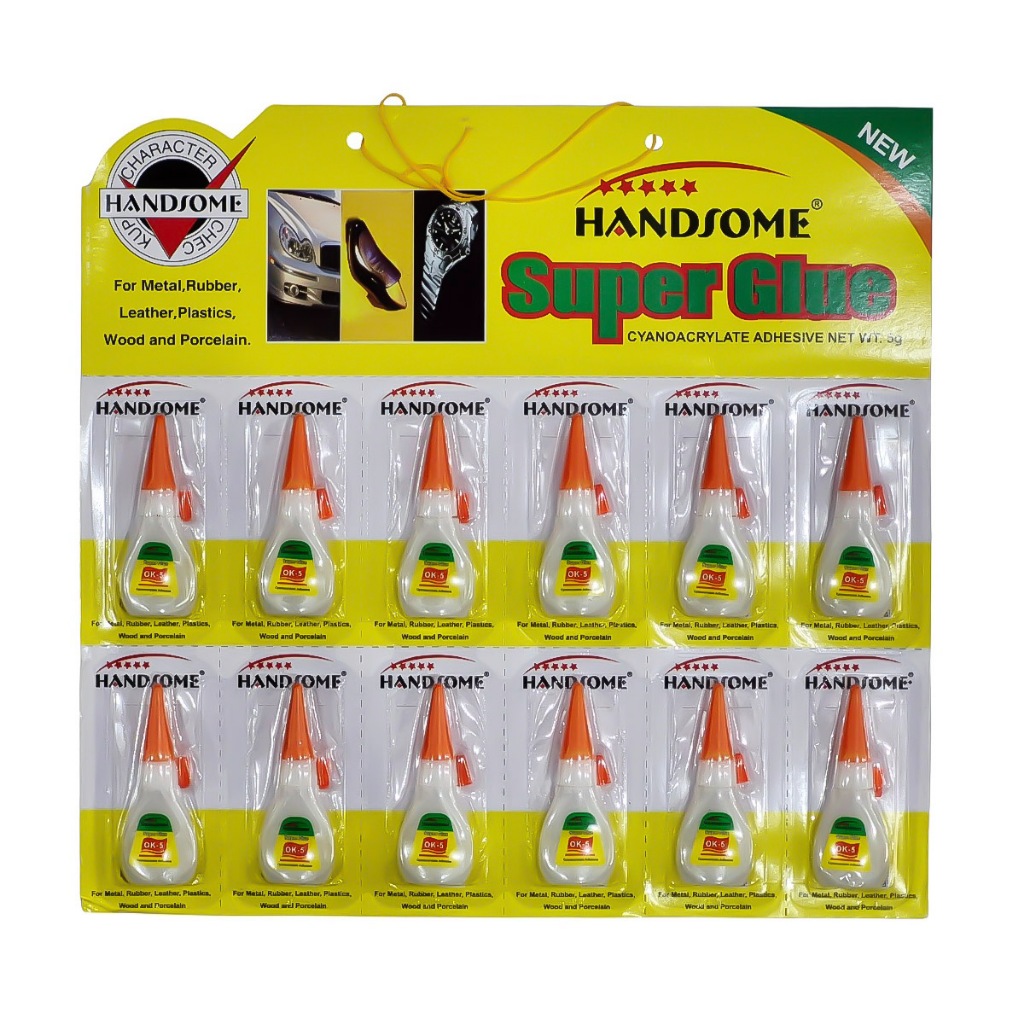 

1 LSN / 12 Pcs Lem Korea Handsome 5gr Renceng Kuning ( Super Glue / Cyanoacrylate Adhesive )