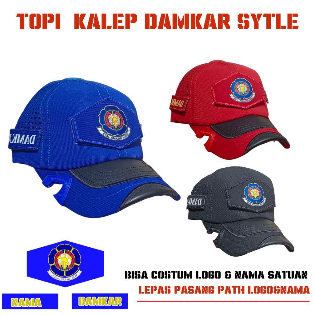 topi style damkar/topi model kalep damkar/topi costum satuan