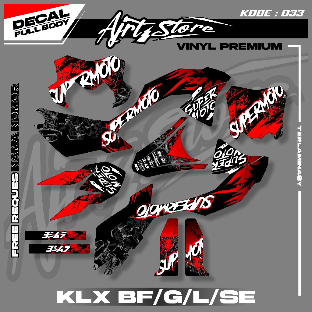 DECAL KAWASAKI KLX BF FULL BODY PAPAN CRF - BOLEH REQUES NAMA NOMOR . AJR.RA.033