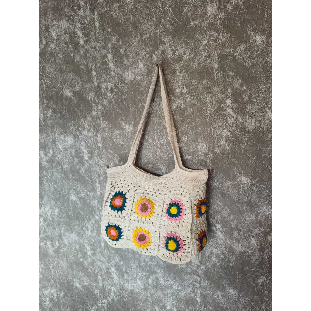 TAS TOTE BAG RAJUT HANDMADE BUNGA BALI