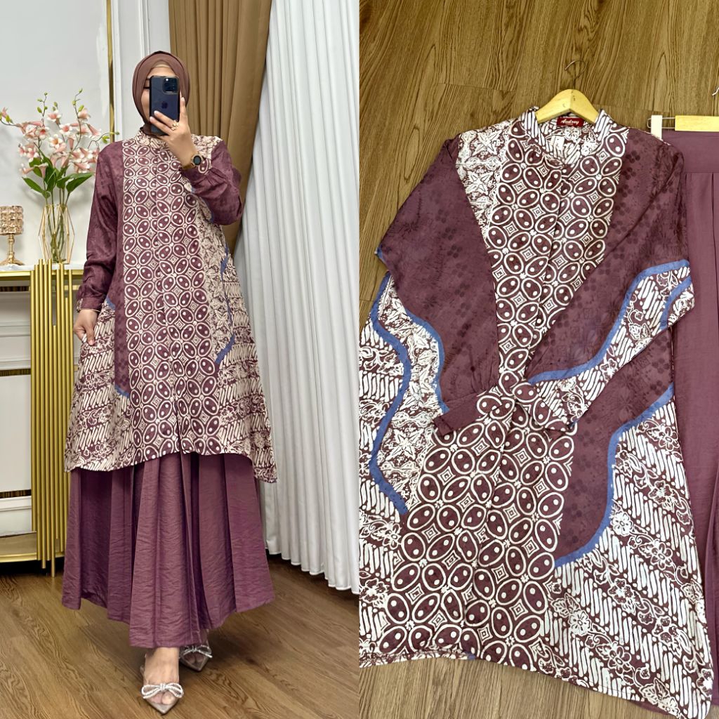 Setelan  batik semi sutra//setelan baju batik viskos//gamis batik viscose premium