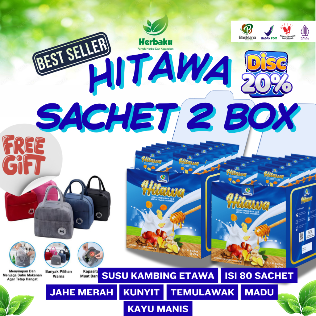 

PAKET 2 BOX SACHET HITAWA SUSU KAMBING ETAWA JAHE MERAH UNTUK TULANG REMATIK ASAM URAT SARAF KEJEPIT