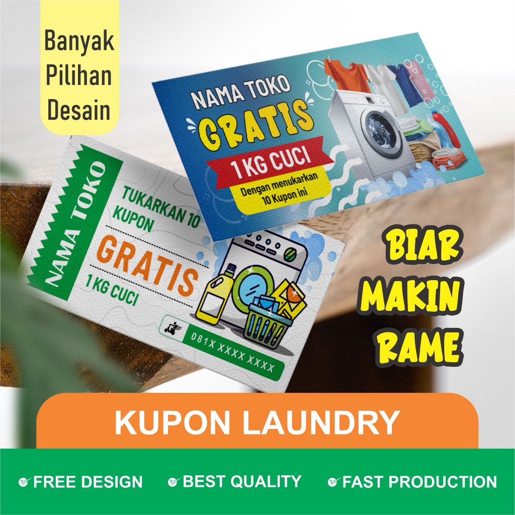 

Kupon promosi usaha laundry | cetak Kartu jualan laundry | Loyalty card | kupon custom