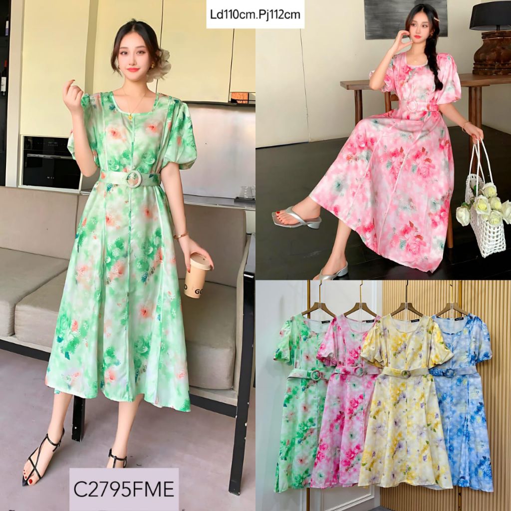 dress bunga midi wanita dress import bangkok premium bkk
