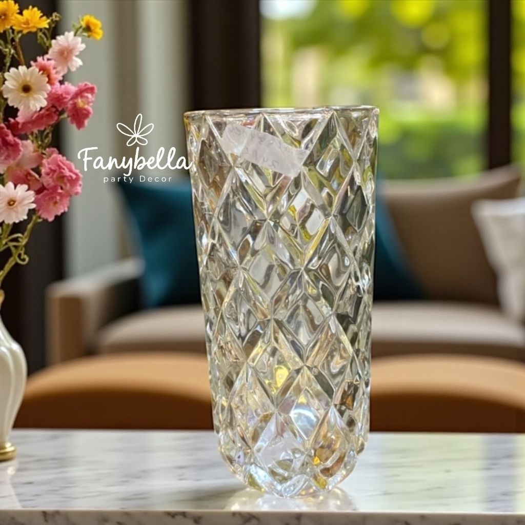 Vas bunga kaca kristal keramik putih  Motif Bunga Pajangan Meja Dekorasi Rumah Import