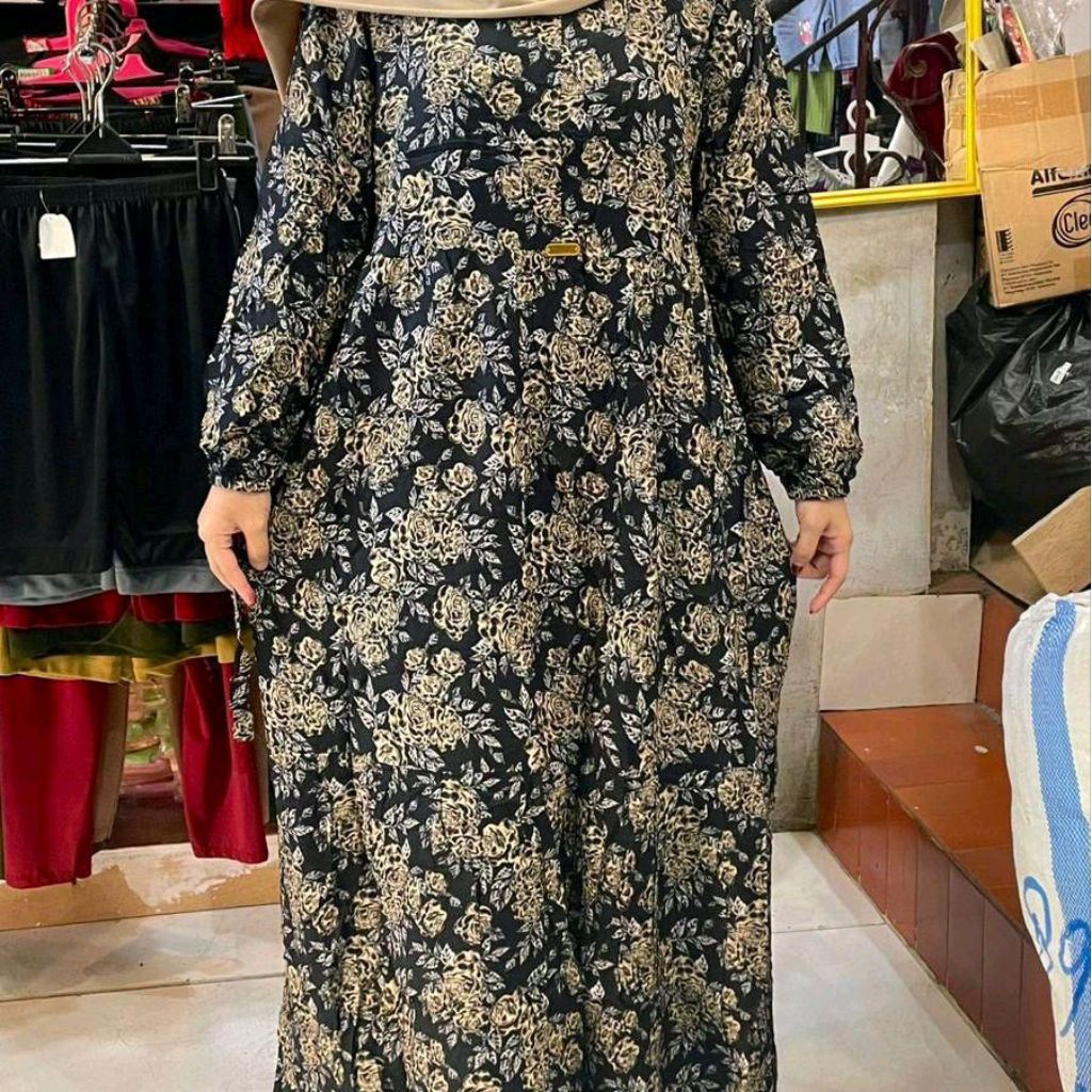 Midi dres Rayon midi dres rayon motif bunga  Homey dres rayon dewasa
