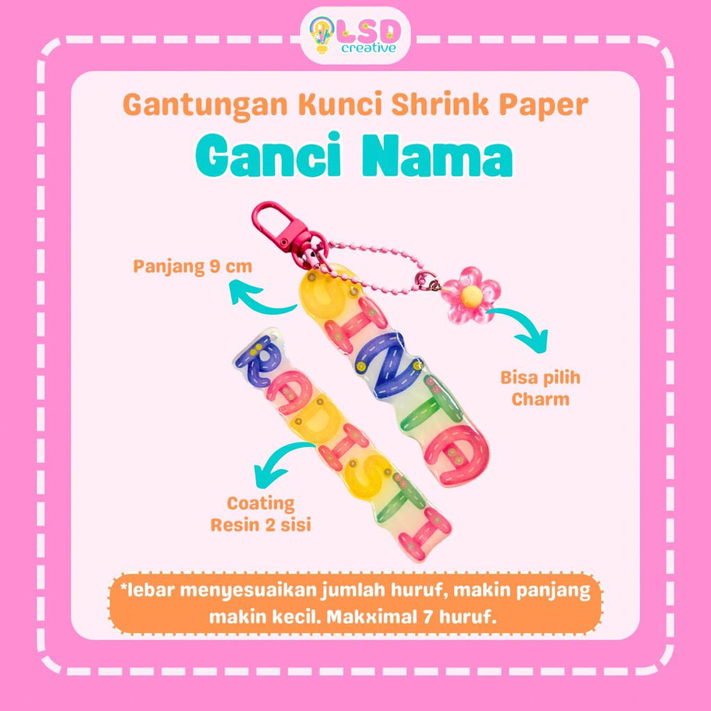 Gantungan Kunci Custom Nama Shrink Paper