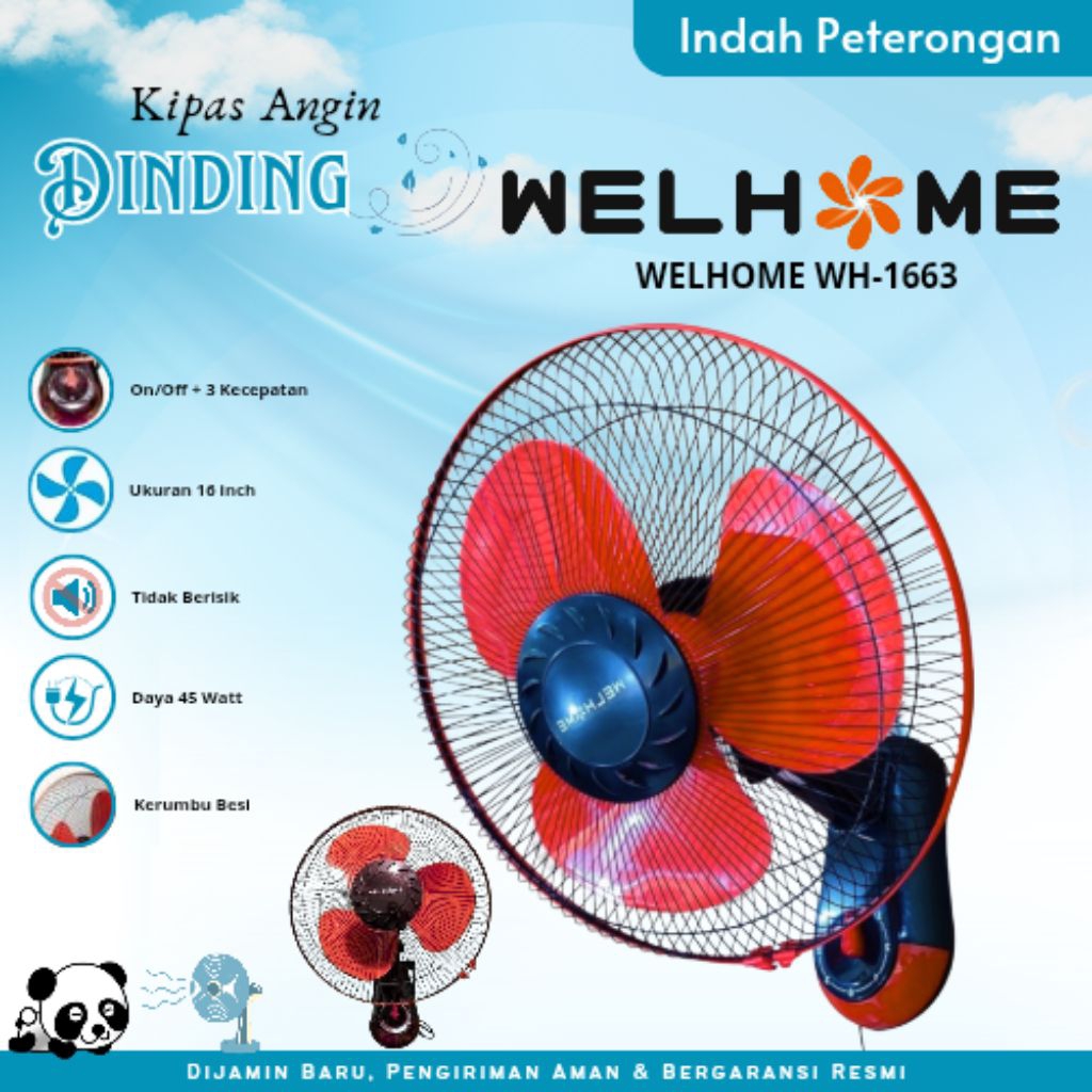 KIPAS ANGIN DINDING WELHOME WH-16/KIPAS TEMPEL DINDING MURAH/WALL FAN WELHOME 16 INCH /  KIPAS ANGIN