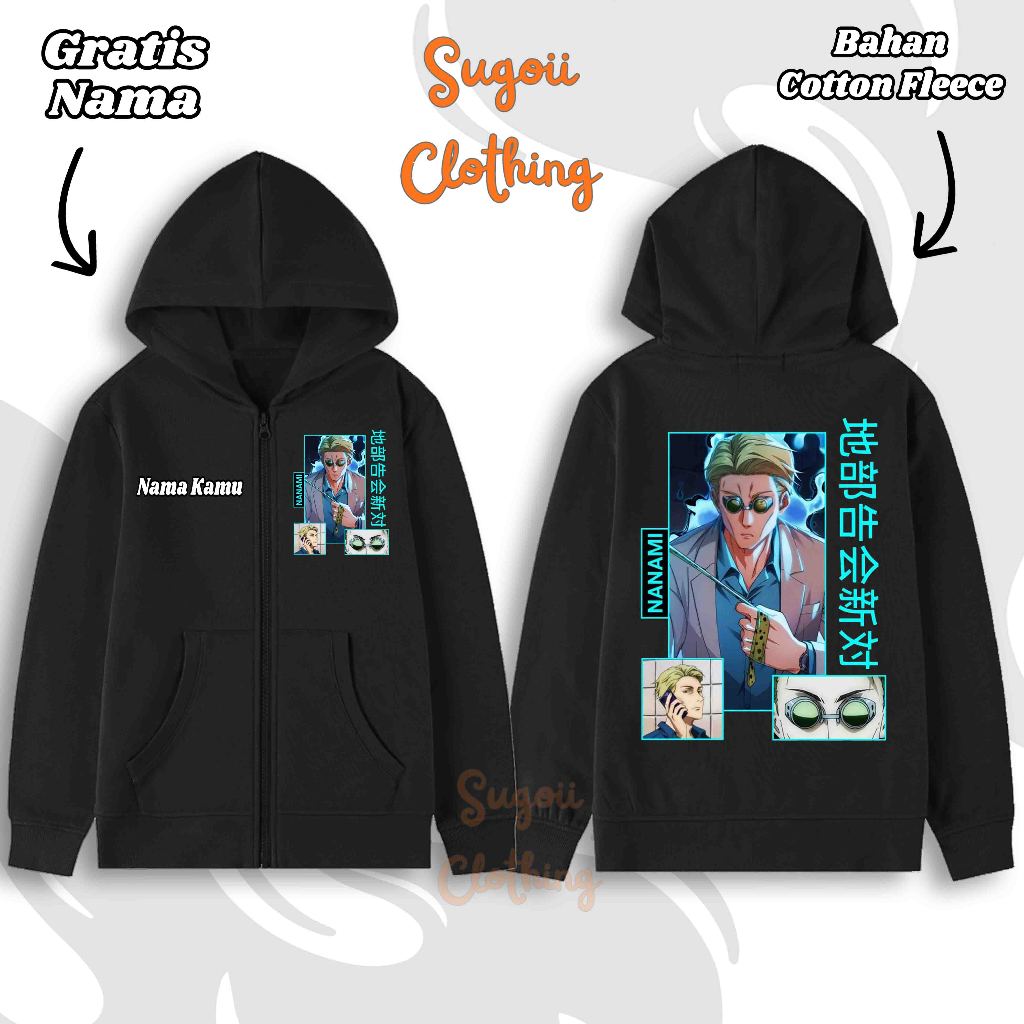 Jaket Zipper Resleting Anak Anime Jujutsu Kaisen Nanami Kento Sweater Hoodie Terbaru 192