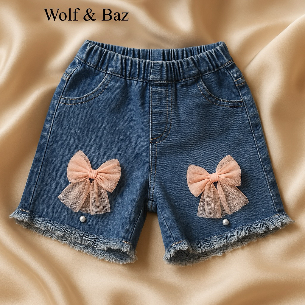 Wolf & Baz - Celana Jeans Anak Perempuan Hotpants Softjeans Import Usia 1-10 Tahun – Biru