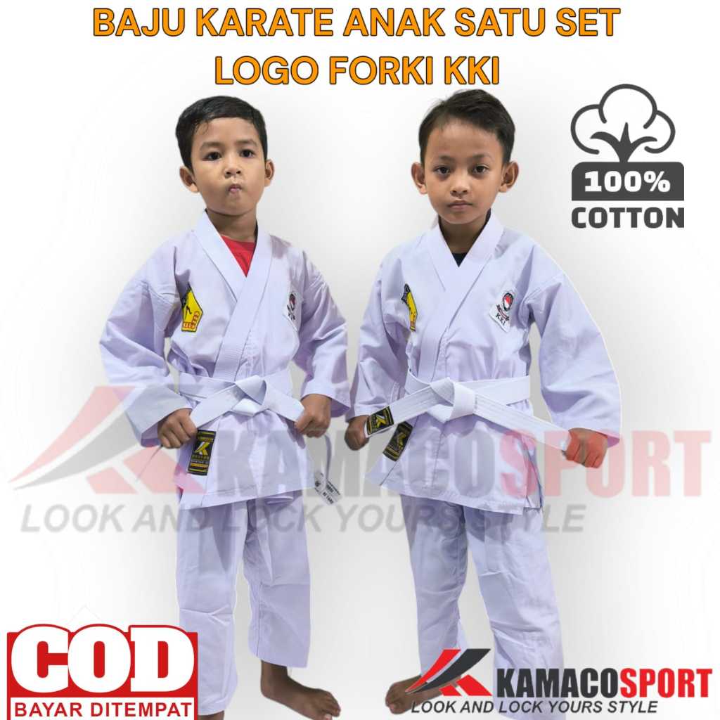 Baju Karate Anak  Bordir Forki + inkai Baju Karate Anak INKAI  Seragam Karate Anak Lengkap 1 Stell L