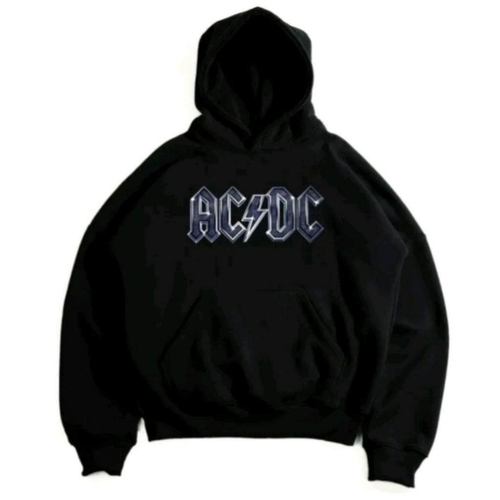 HOODIE BOXY OVERSIZE ACDC HITAM Sweater Distro Pria Wanita Keren outfit skena trend masa kini