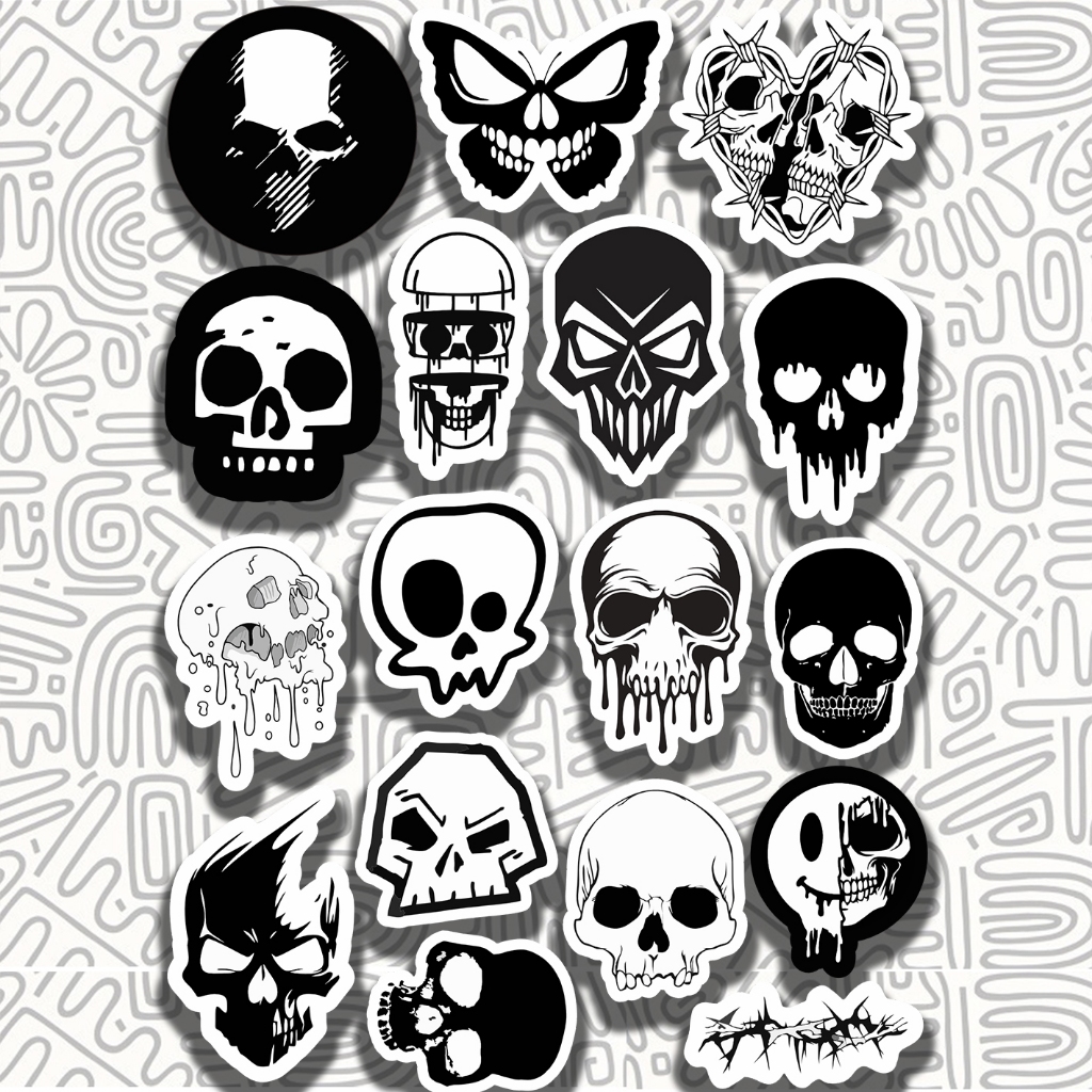Sticker Aesthetic Tengkorak Skull Hitam Putih (BW)