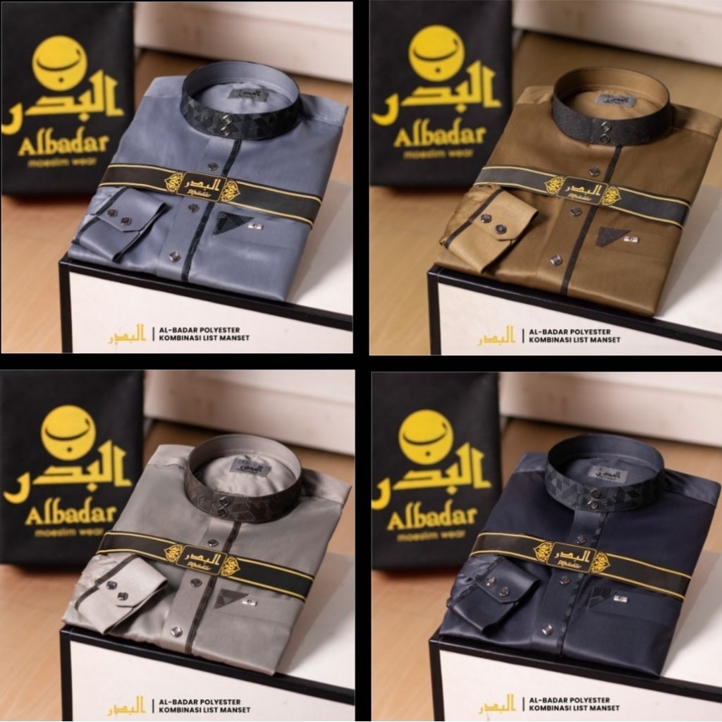 JUBAH ALBADAR POLYSTER PREMIUM MANSET KOMBINASI LIST/MODEL ALNOR/ALHARAMAIN/QOBAA/ALAQSO/GAMIS PRIA 