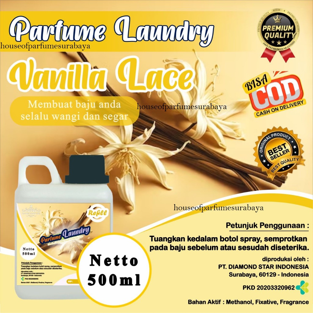 Pewangi Pakaian Aroma vanilla 500 ML |Parfum Laundry Botol Literan |Inspirasi dari Aroma Luxury Bran