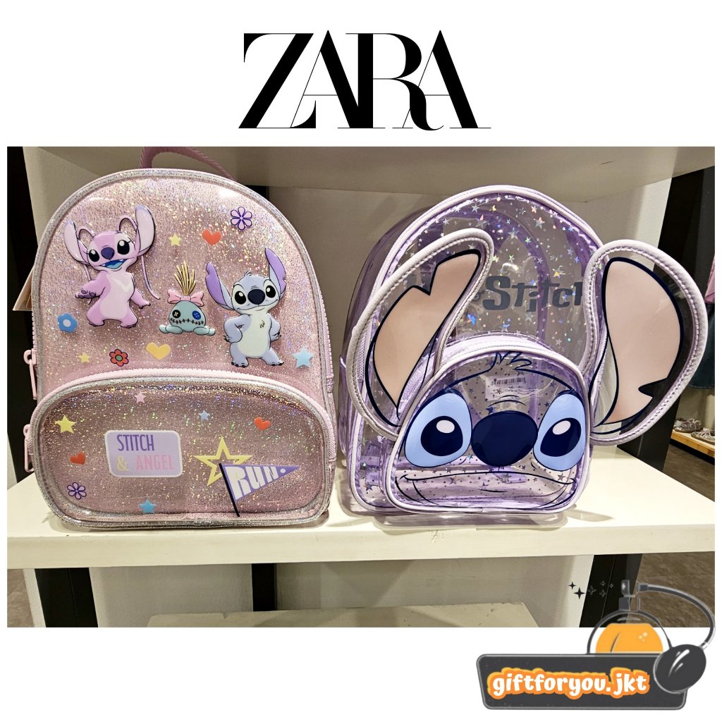 Tas Anak Zara Kids Vinyl Disney Lilo Stitch Mini Ransel Lucu Imut Original Backpack Vinil Anak Perem