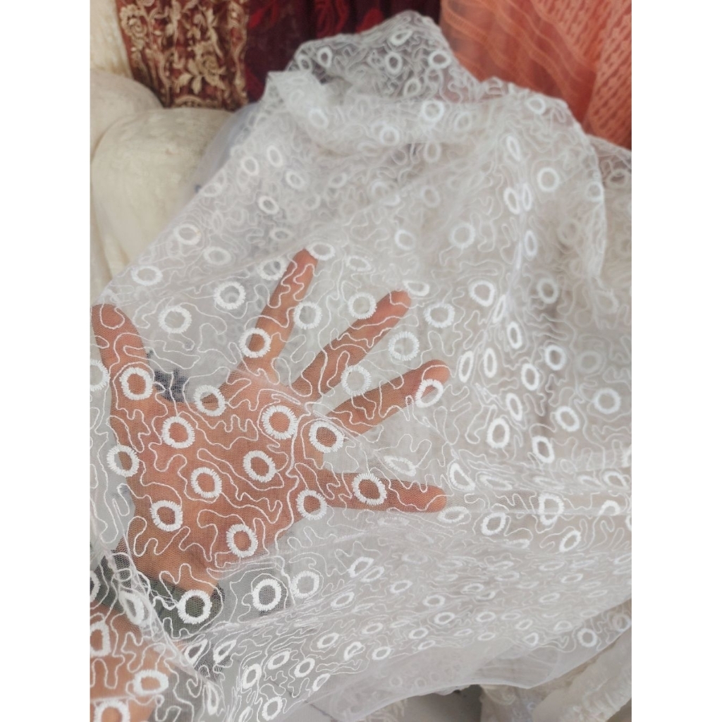 kain tile bordir Premium  - kain tile bordir bunga timbul - kain tile bordir original ( BW ) kt