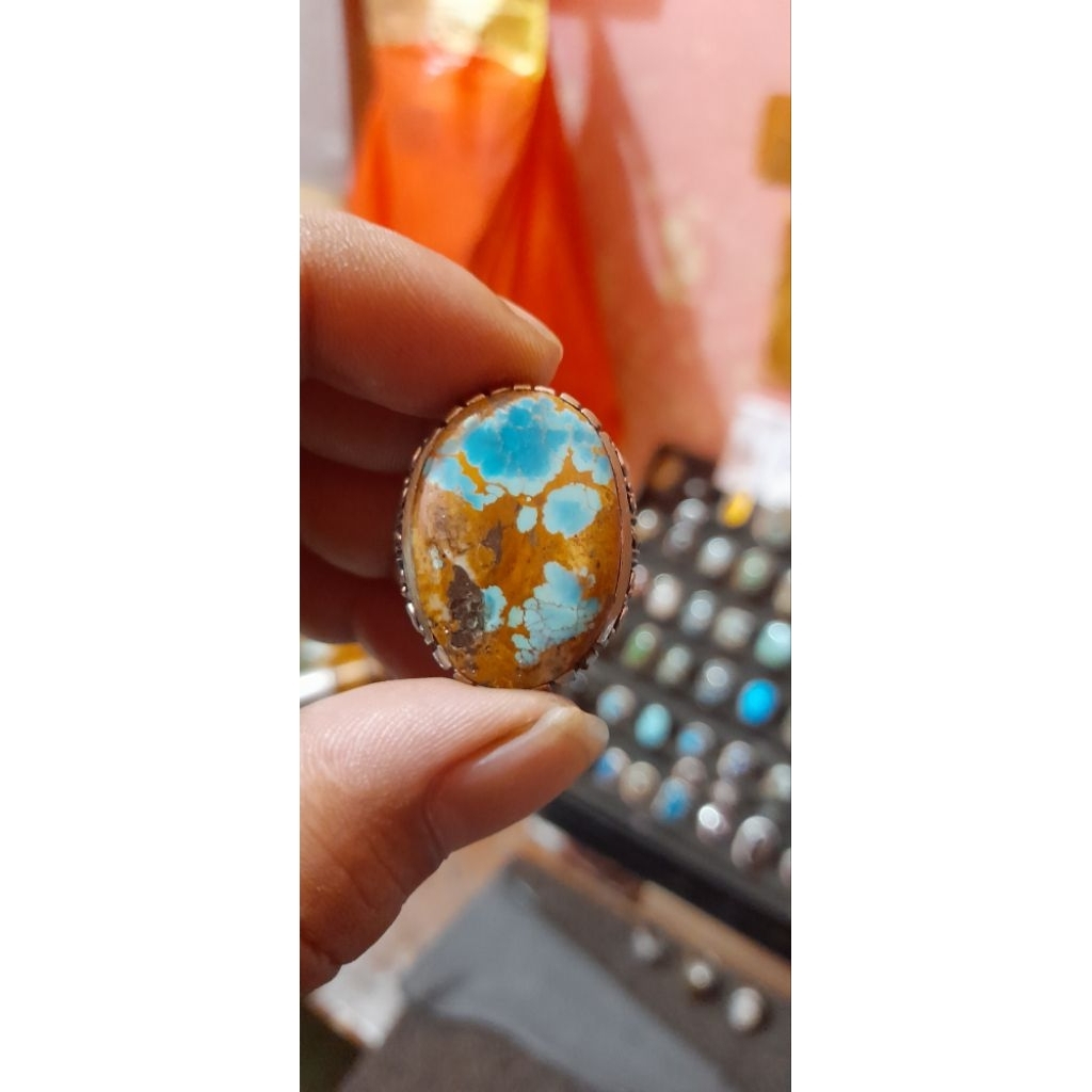 natural Batu pirus persia biru gradasi serat ceplok