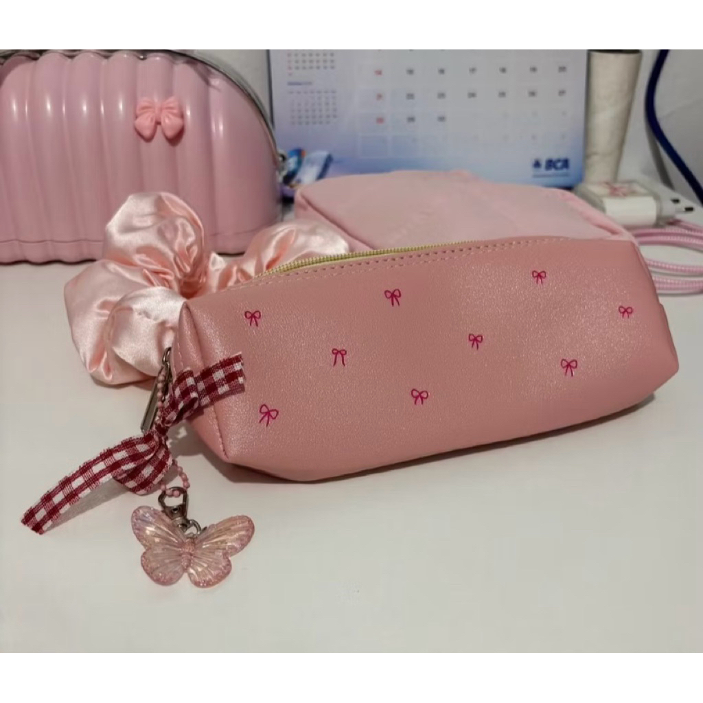 

Tempat Pensil Lucu, Aesthetic Pencil Case Coquette tempat makeup lucu pita, pouch multifungsi