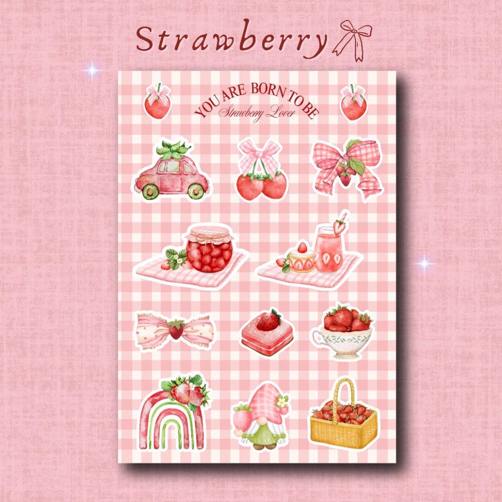 

Strawberry - Aesthetic Vinyl Sticker Pack with Kiss Cut (A6)