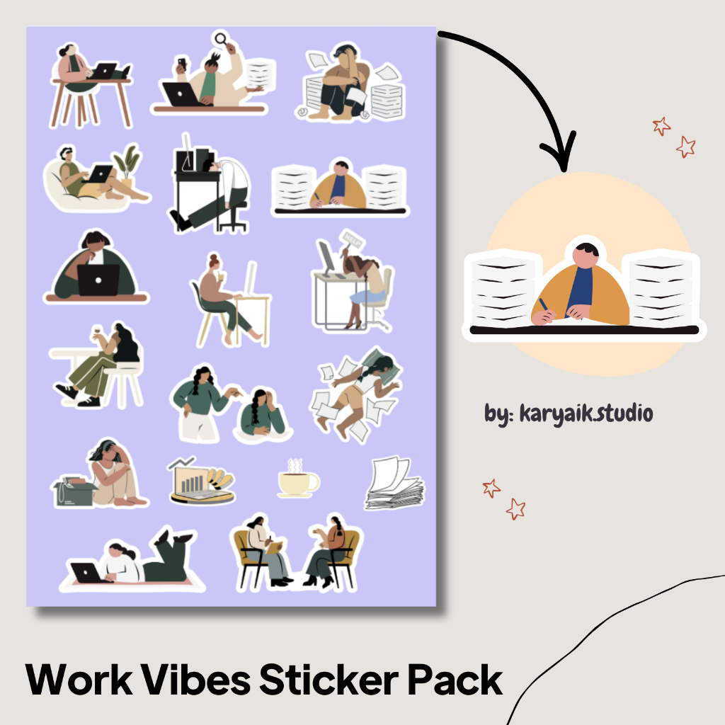 

Work Vibes Sticker Pack - Vinyl Aesthetic A6 | Stiker Planner, Laptop, Jurnal