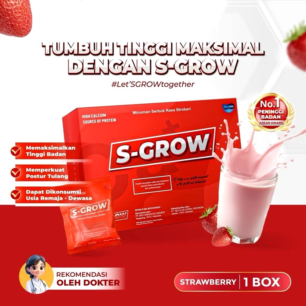 

S-GROW STRAWBERRY - Susu Peninggi Badan Untuk Remaja Dan Dewasa Terbaik Original 1Box