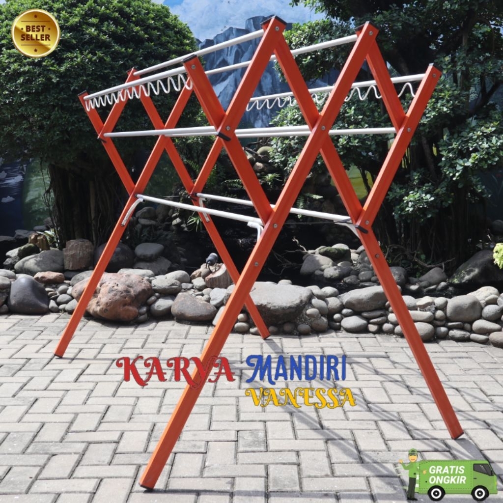 Jemuran baju / pakaian Livina jumbo 180cm Aluminium tebal oren