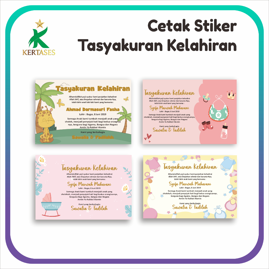 

KERTASES - Stiker Tasyakuran Aqiqah/Tasyakuran kelahiran/Tasyakuran lahiran 40 hari anak