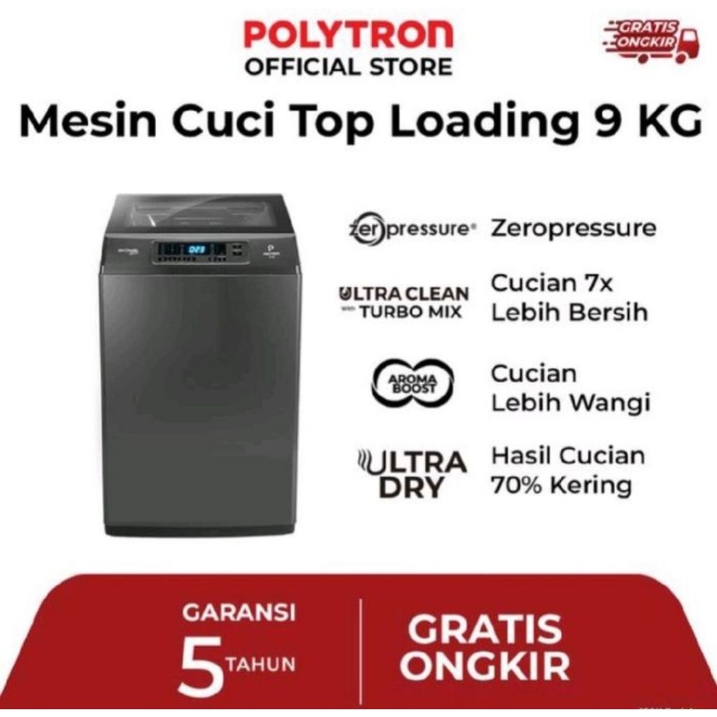 MESIN CUCI POLYTRON 1 TABUNG TOP LOADING POLYTRON 9KG PAW-9028