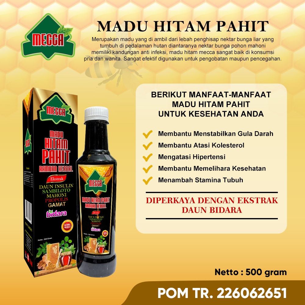 Madu Hitam Pahit 500gr Mecca - Herbal Plus Propolis Insulin Bidara Sambiloto