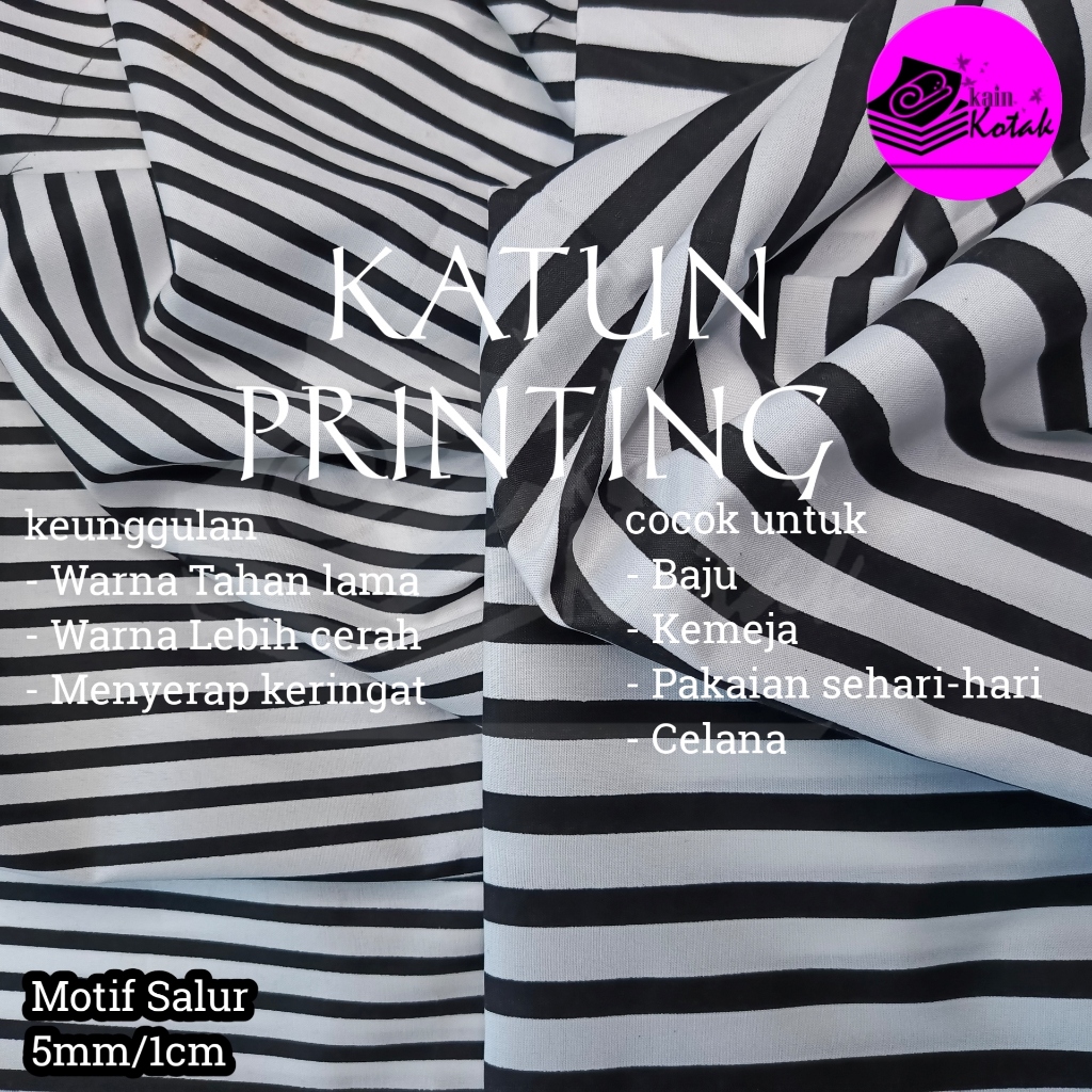 Kain salur Printing - Motif salur ganjar - kain katun polister kain motif salur hitam putih harga pe